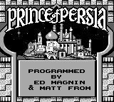Prince of Persia title screen for GameBoy